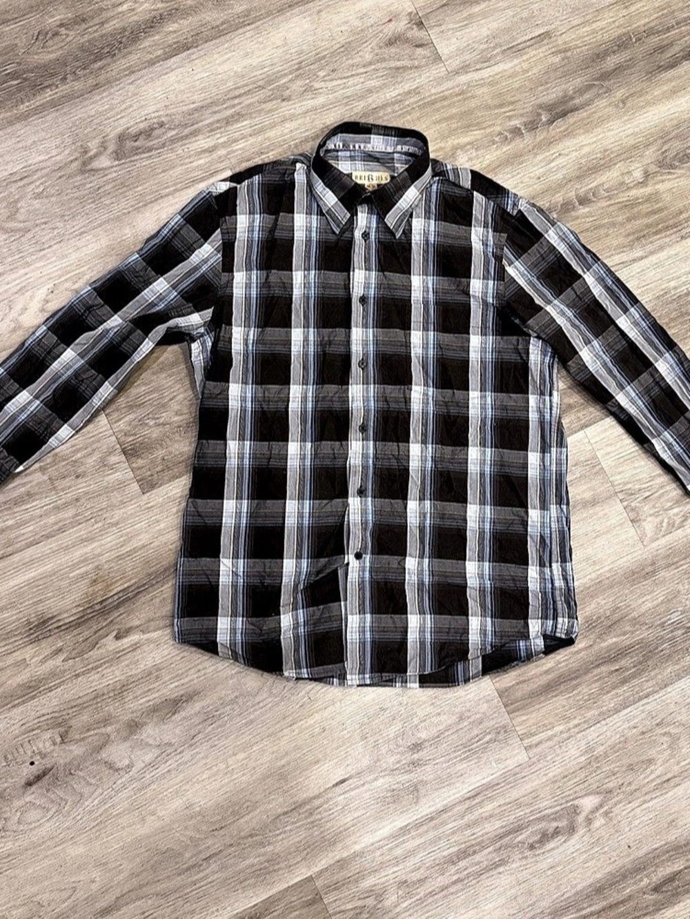 Britishs Plaid Button Down Shirt Black & White Size Medium